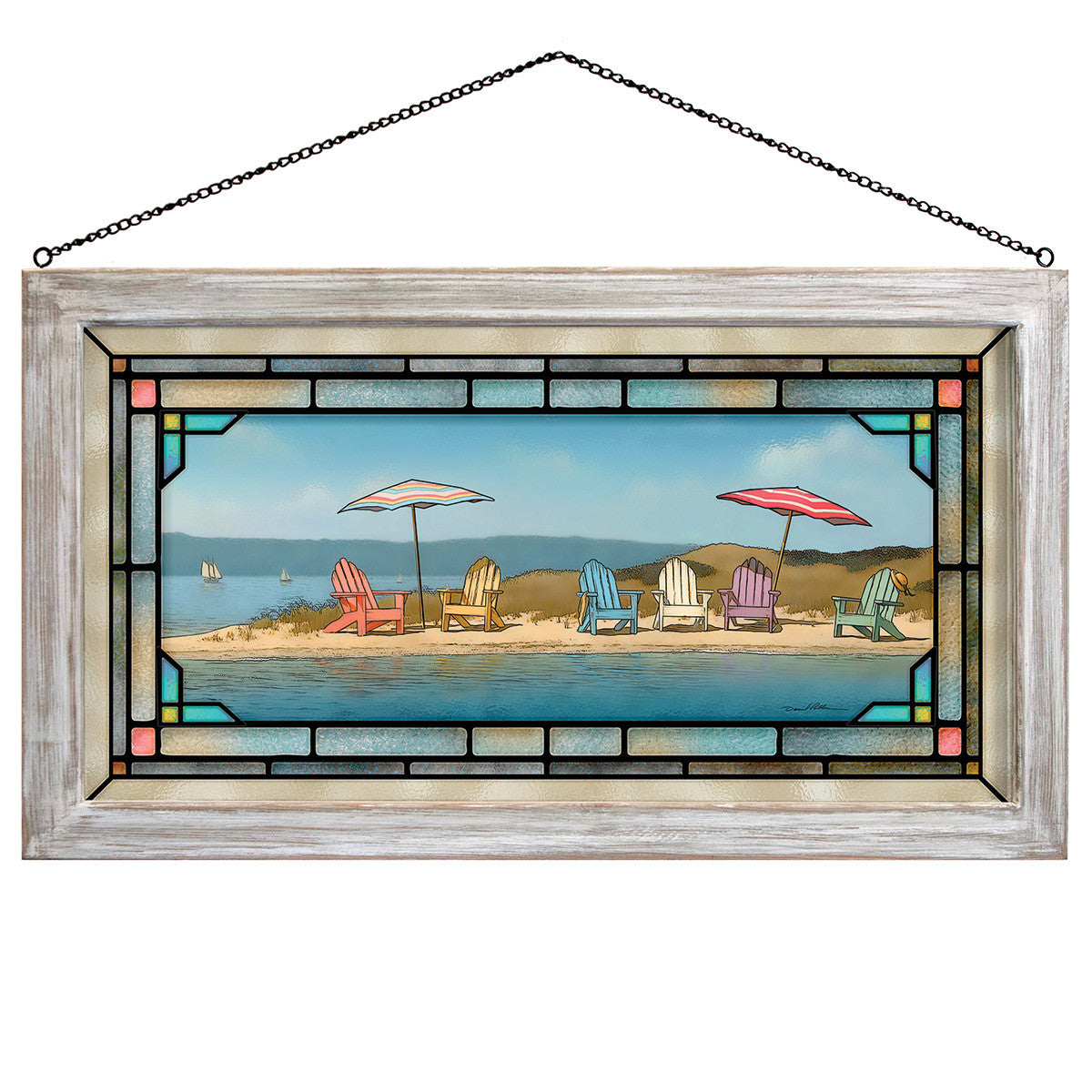 Summer Colors Stained Glass Art with White Frame