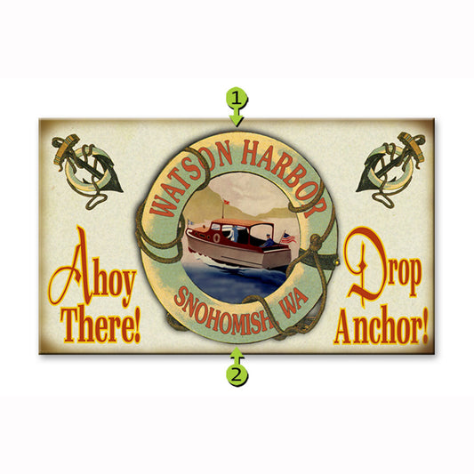 Ahoy There Drop Anchor Motorboat Personalized Sign