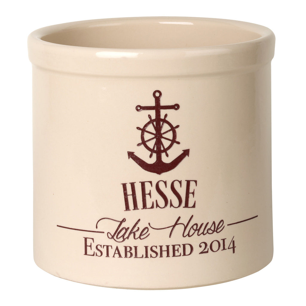 Anchor Lake House Personalized Crock - Red