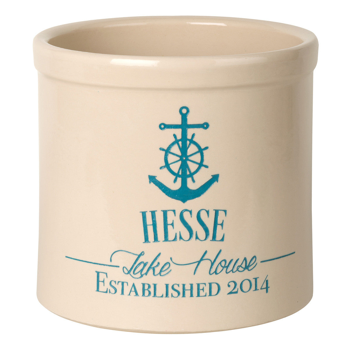 Anchor Lake House Personalized Crock - Sea Blue