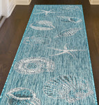 Antigua Shells Aqua Indoor/Outdoor Rug - 2 x 8