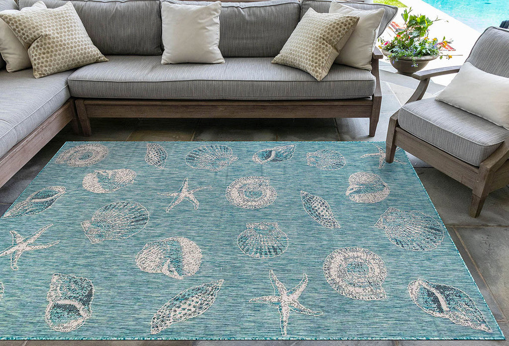 Antigua Shells Aqua Indoor/Outdoor Rug - 7 x 9