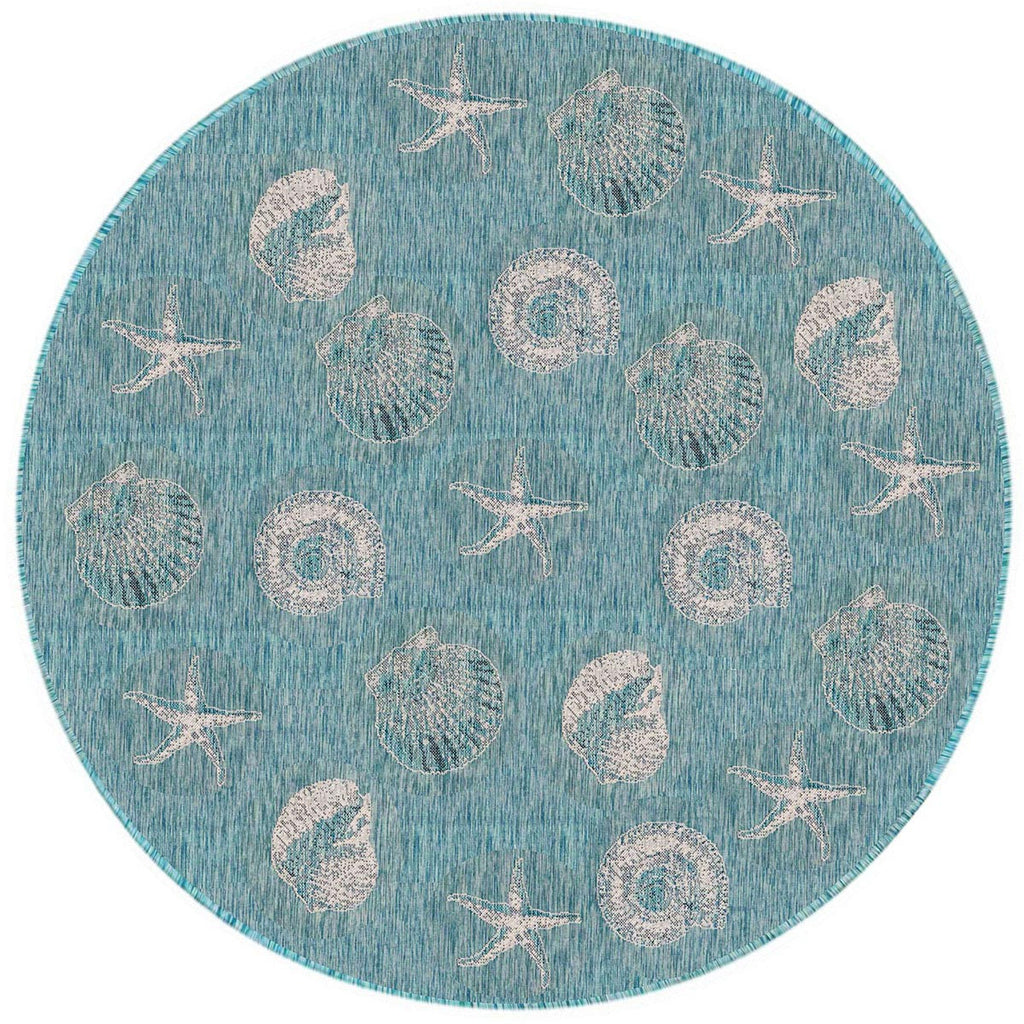Andre Shell Rug Antigua Shells Aqua Indoor/Outdoor Rug - 8 Ft. Round | Bella Coastal Decor