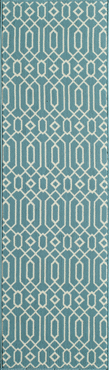 Baja Diamond Geo Blue Rug - 2 x 8