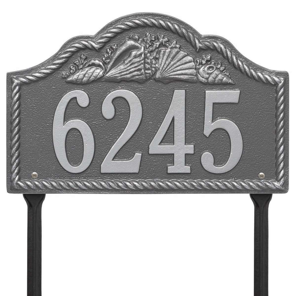Rope and Shell Lawn Address Plaque - Pewter Silver