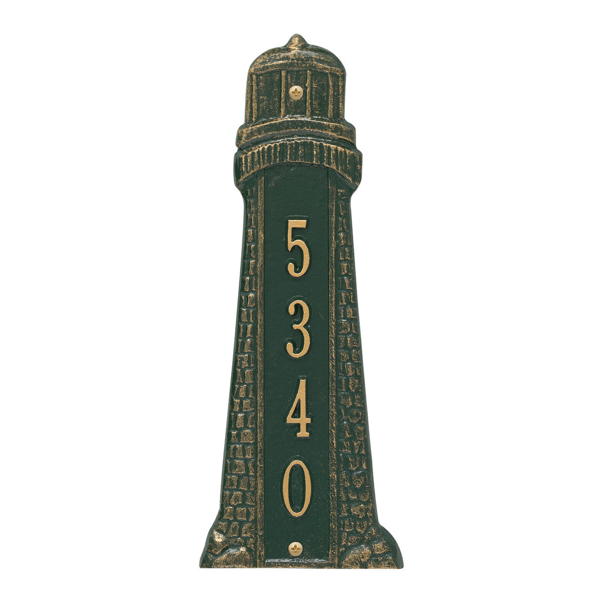 Small Lighthouse Vertical House Number Plaque - Green & Gold