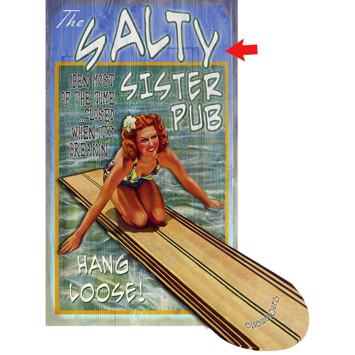 Salty Surfer Cut Up Wood Sign - 28 x 48