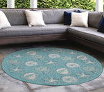 Antigua Shells Aqua Indoor/Outdoor Rug - 8 Ft. Round - OUT OF STOCK UNTIL 11/03/2026