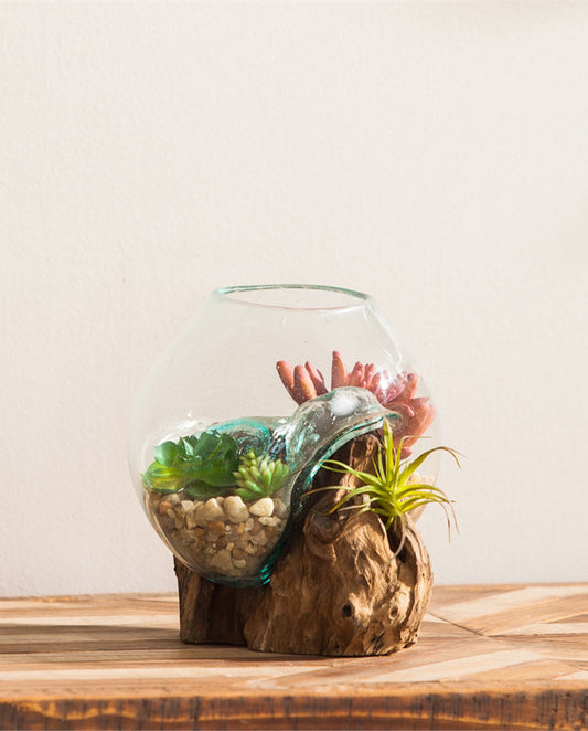 Glass Votive with Driftwood Stand - Small