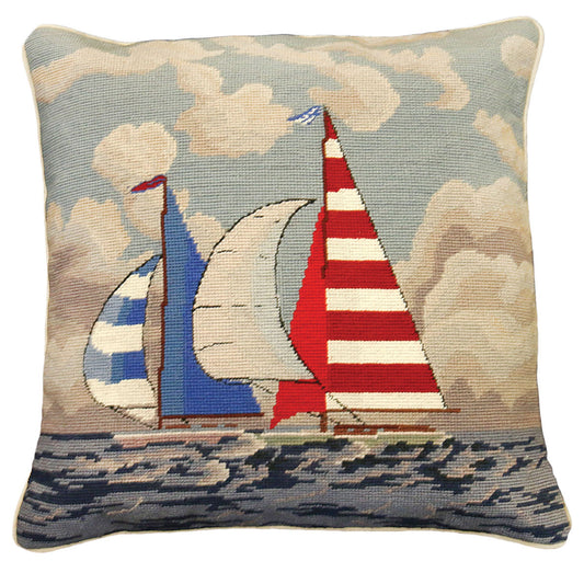 Striped Sailboat Needlepoint Pillow