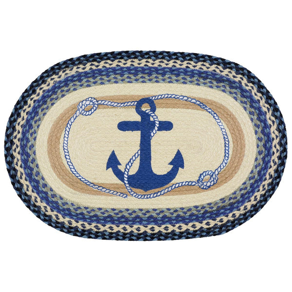 Blue Anchor Braided Rug - 20 x 30