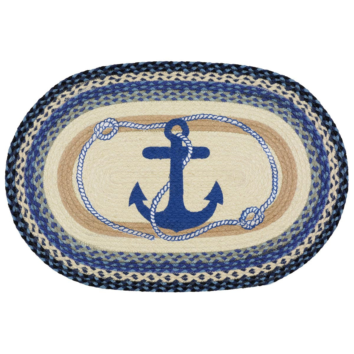 Blue Anchor Braided Rug - 20 x 30