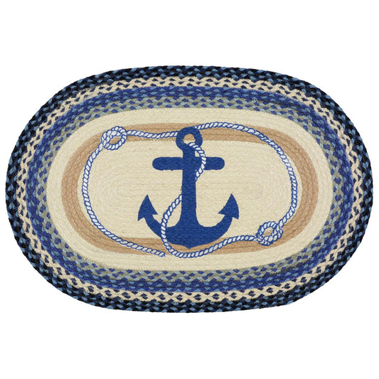 Blue Anchor Braided Rug - 20 x 30