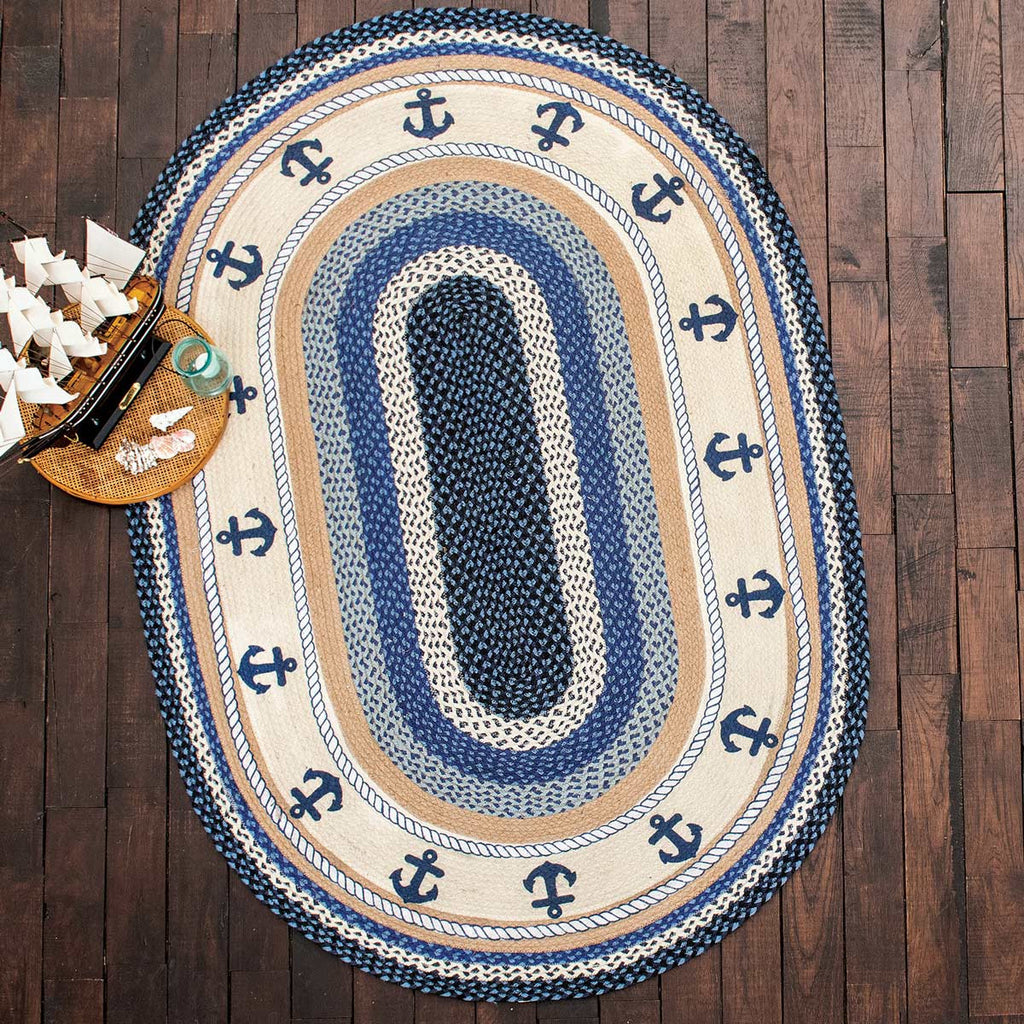 Blue Anchors Braided Rug - 3 x 5
