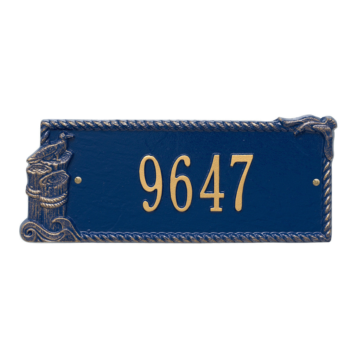 Seagull Rectangle House Number Plaque - Blue and Gold