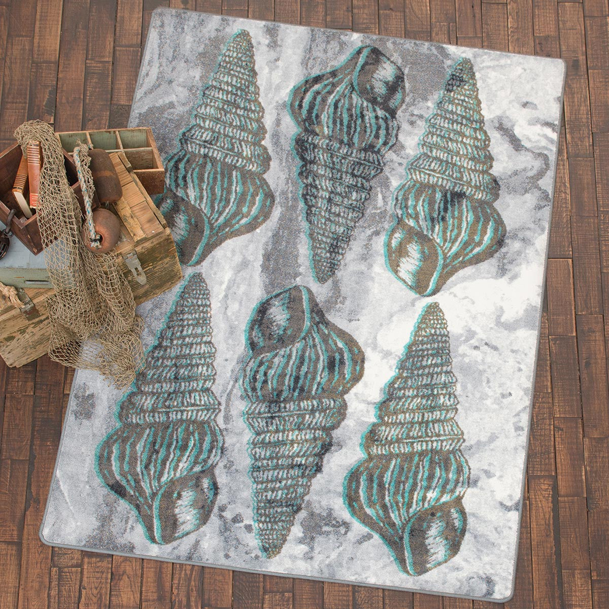 Boracay Shell Rug Nautical Area Rugs: 8 Ft. Round Seashell Impressions Gray Rug | Bella ...