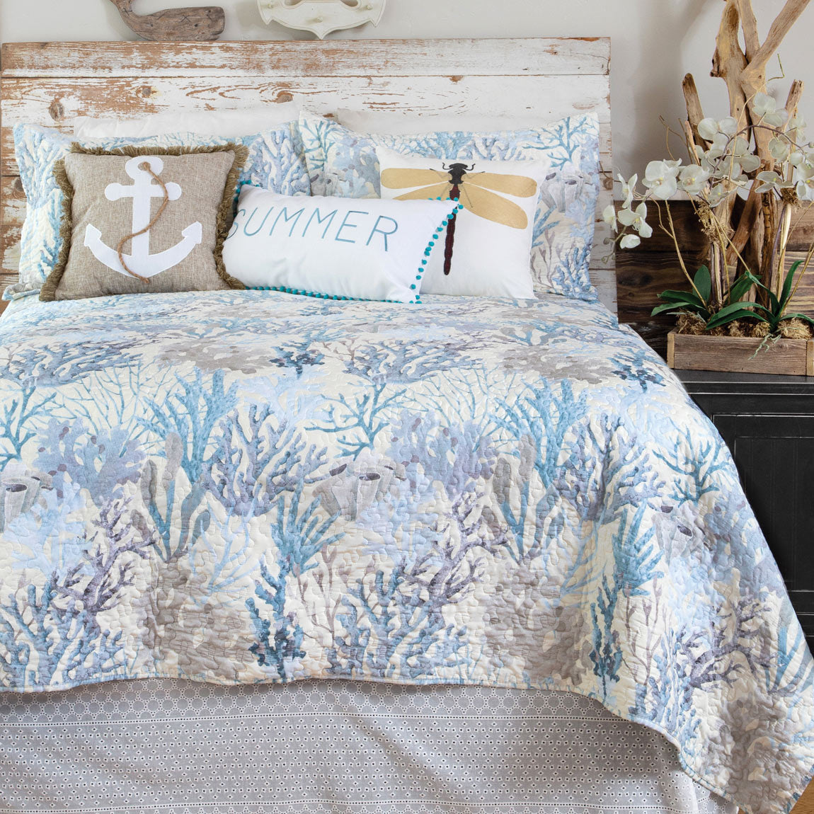 Seascape Coral Quilt Bed Set - King