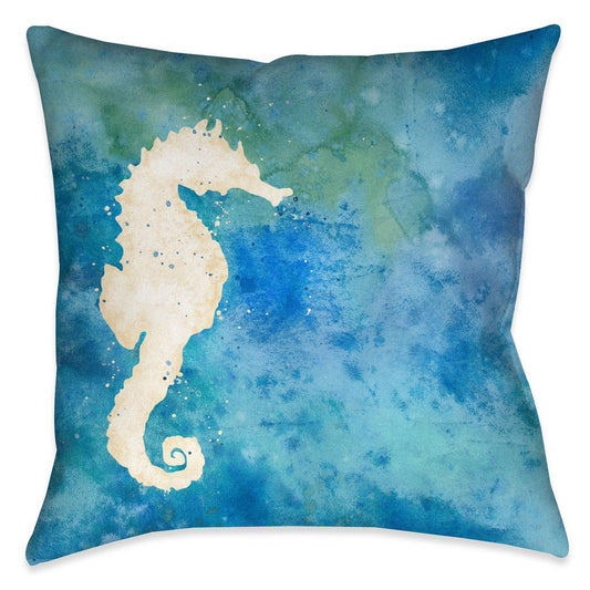 Watercolor Waves Seahorse 20 x 20 Outdoor Pillow