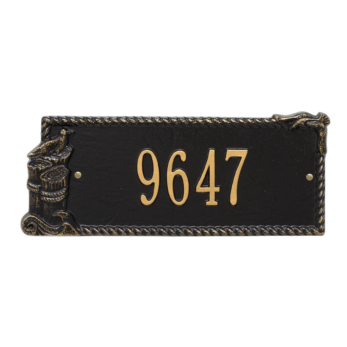 Seagull Rectangle House Number Plaque - Black and Gold