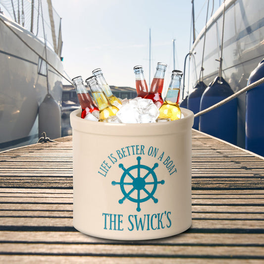 Life Is Better On A Boat Personalized Crock - Sea Blue