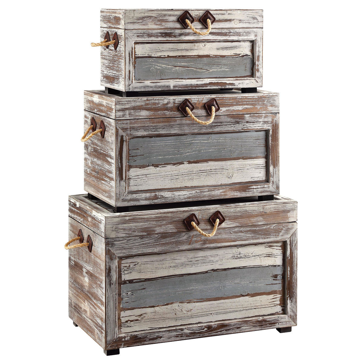 Ocean Treasure Wood Trunks - Set of 3