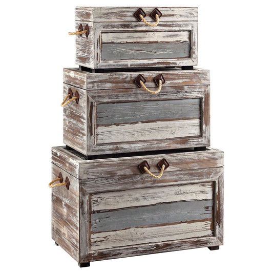 Ocean Treasure Wood Trunks - Set of 3