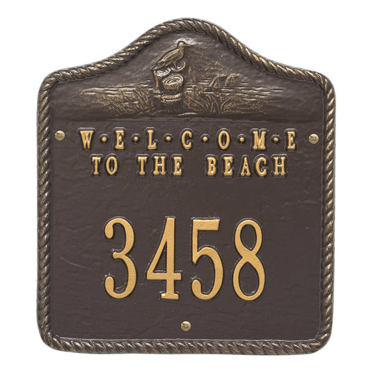 Welcome to the Beach House Number Plaque - Bronze and Gold