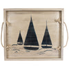 Navy Sailboats Wood Tray with Rope Handles