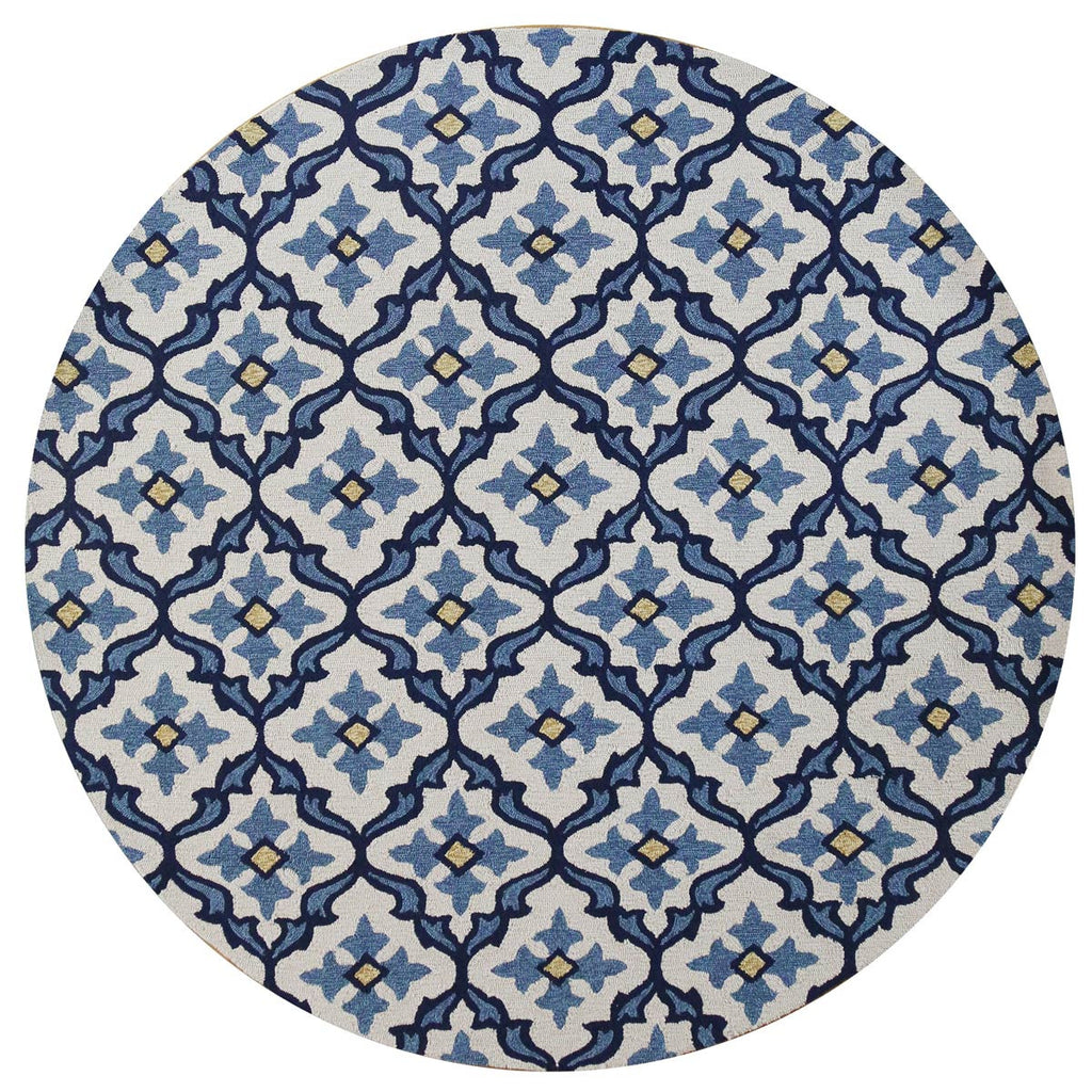 Harbor Ivory and Blue Mosaic Indoor/Outdoor Rug - 8 Ft Round - OUT OF STOCK UNTIL 08/07/2026