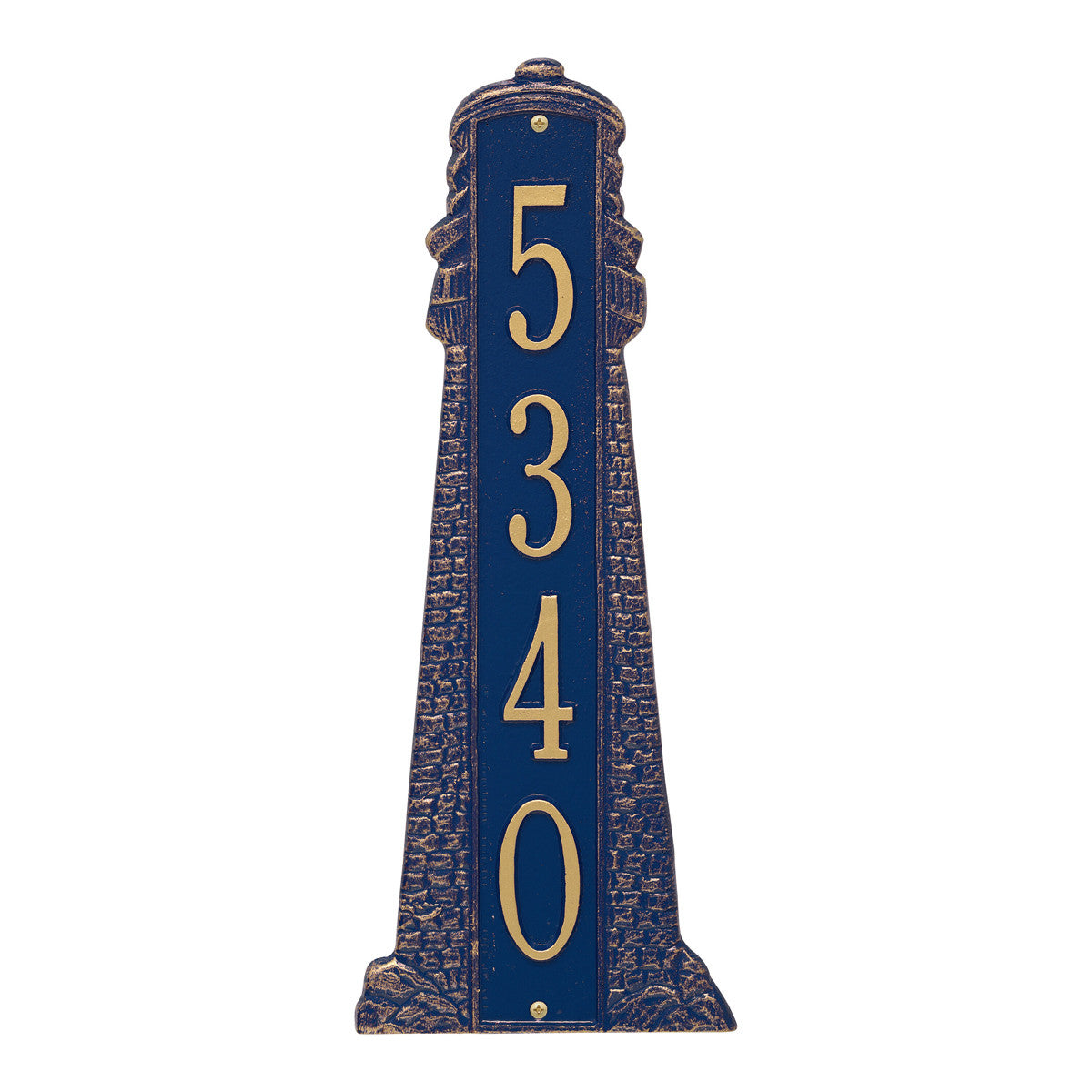 Large Lighthouse Vertical House Number Plaque - Dark Blue & Gold