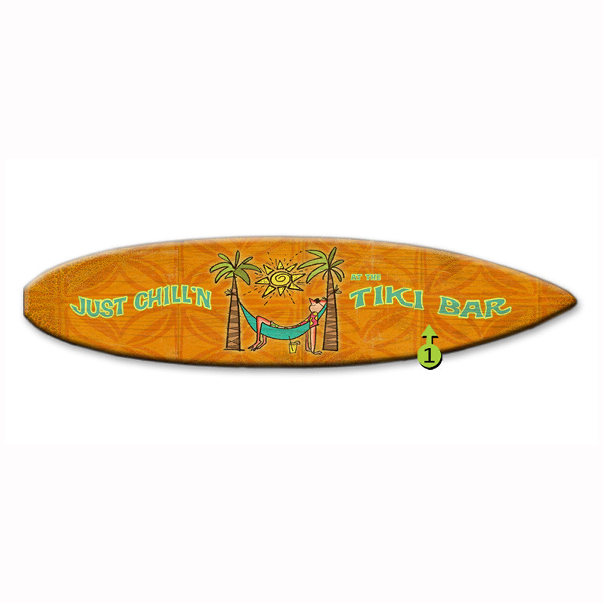 Just Chill'n at the Tiki Bar Surfboard Wood Personalized Sign - 12 x 44