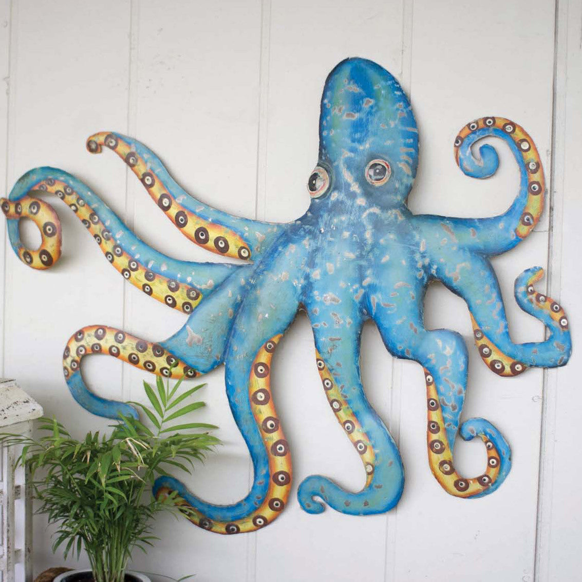 Hammered Recycled Metal Octopus Wall  Hanging