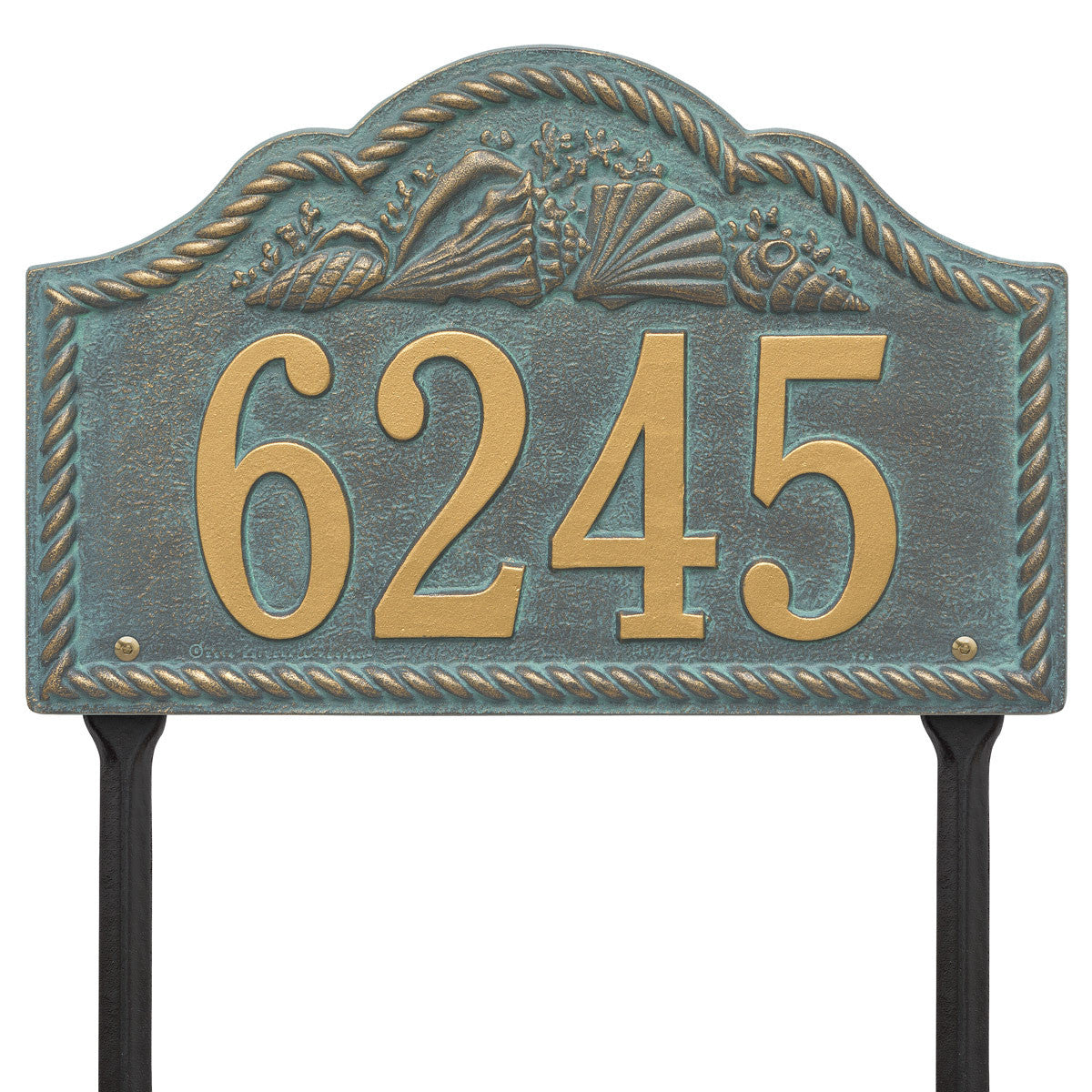 Rope and Shell Lawn Address Plaque - Bronze Verdigris