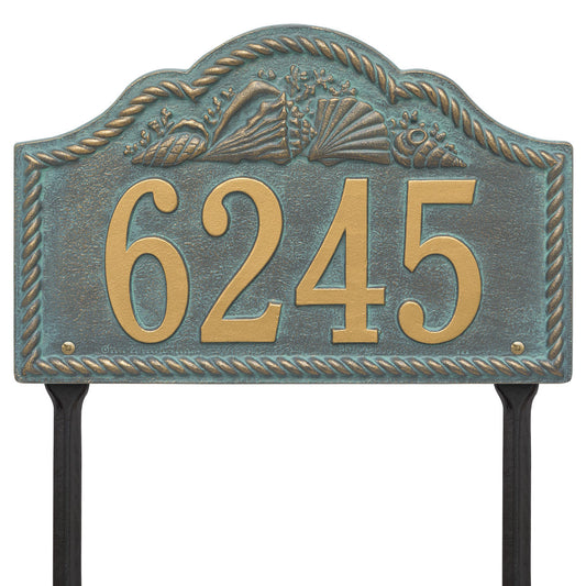 Rope and Shell Lawn Address Plaque - Bronze Verdigris