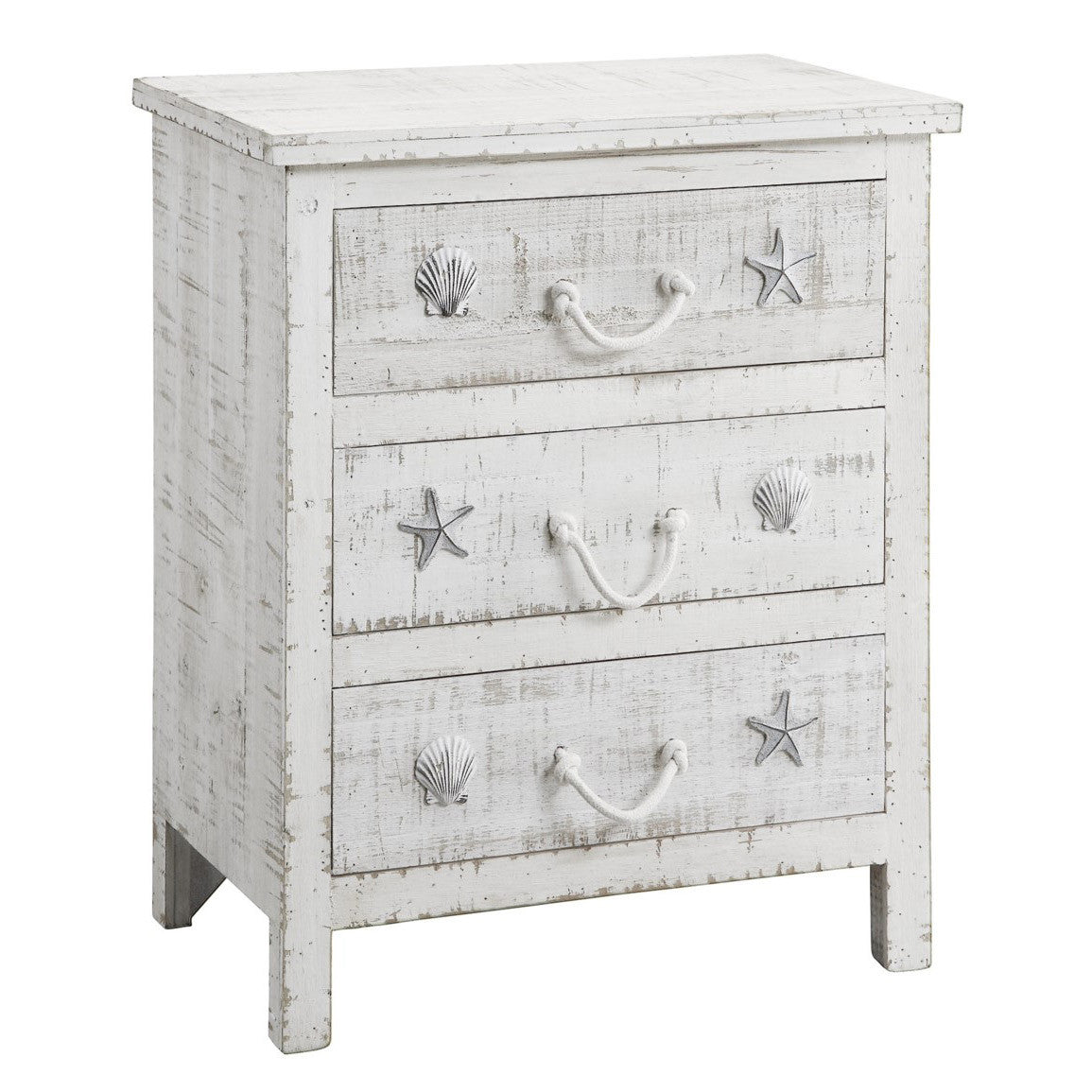 Seashell & Rope Three Drawer Chest