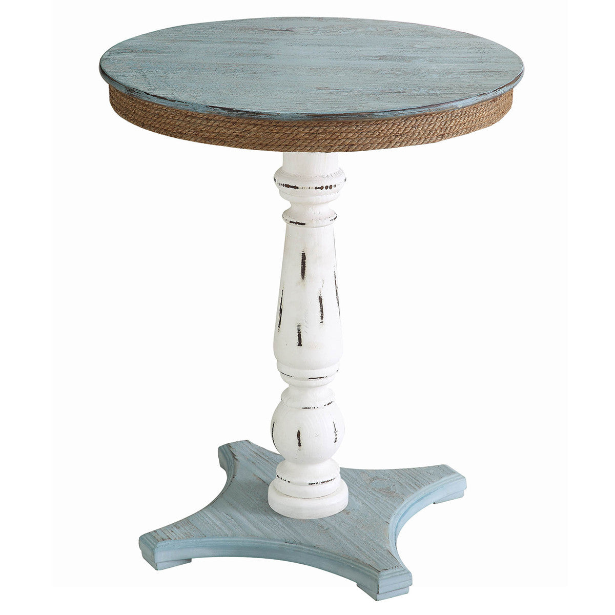 Sea Isle Two Tone Wood and Rope Apron Accent Table - OUT OF STOCK UNTIL 09/16/2026