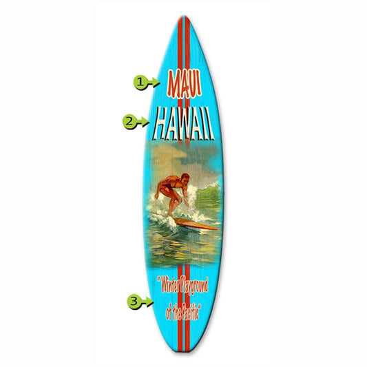 Winter Playground Surfboard Wood Personalized Sign - 12 x 44