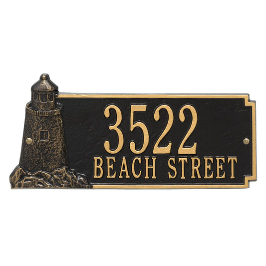 Lighthouse Address Plaque - Black & Gold