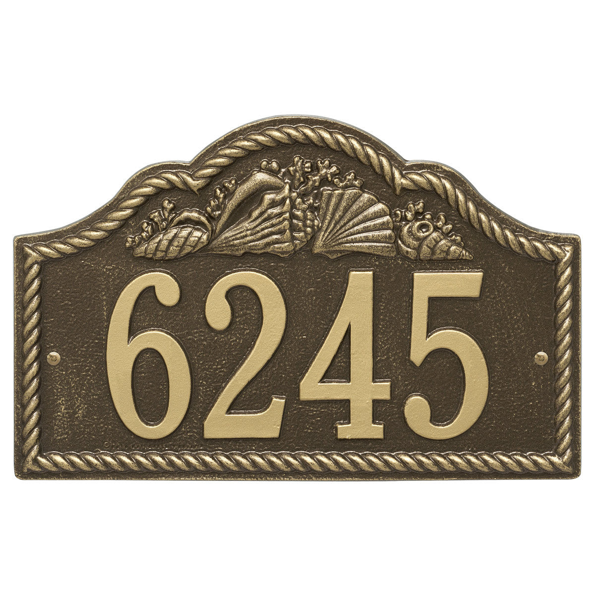 Rope and Shell Arch House Number Plaque - Antique Brass