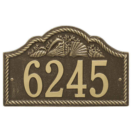 Rope and Shell Arch House Number Plaque - Antique Brass