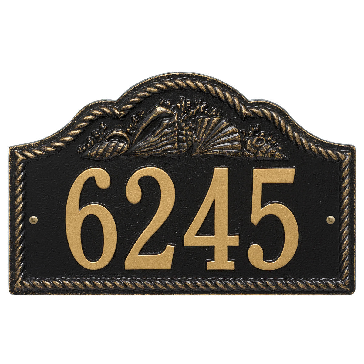 Rope and Shell Arch House Number Plaque - Black & Gold | Bella Coastal ...