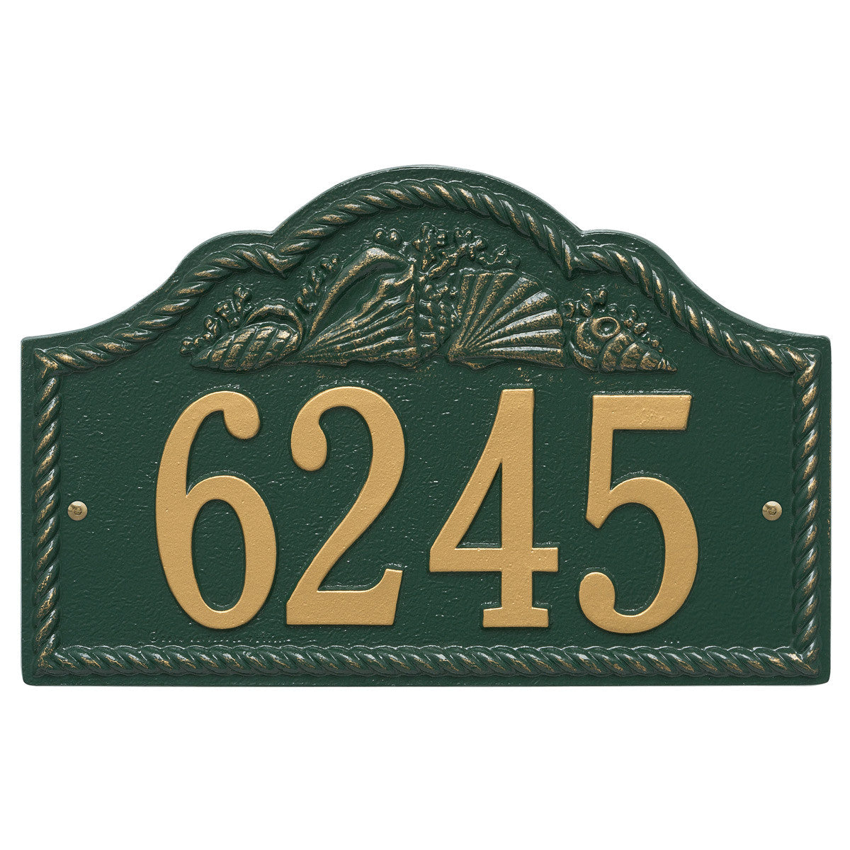 Rope and Shell Arch House Number Plaque - Green & Gold