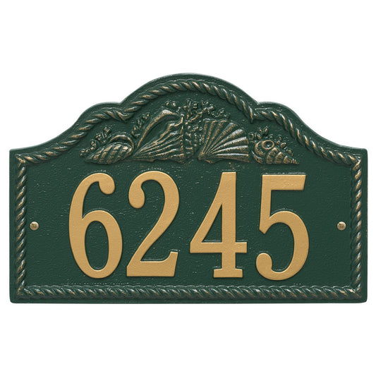 Rope and Shell Arch House Number Plaque - Green & Gold