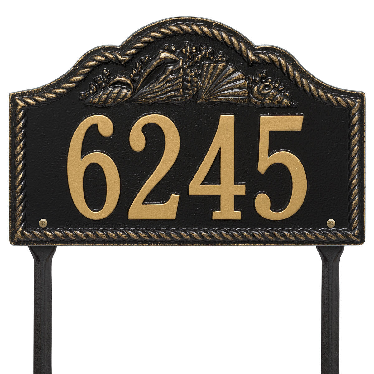 Rope and Shell Lawn Address Plaque - Black & Gold