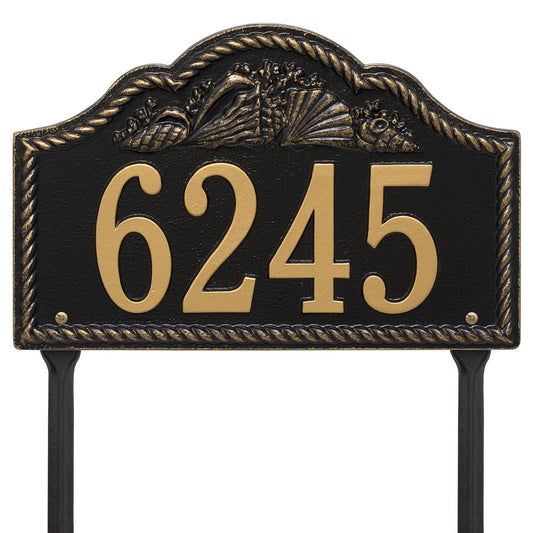 Rope and Shell Lawn Address Plaque - Black & Gold