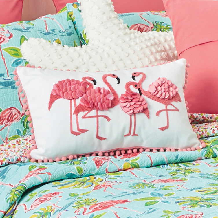 Ruffled Flamingos Pillow