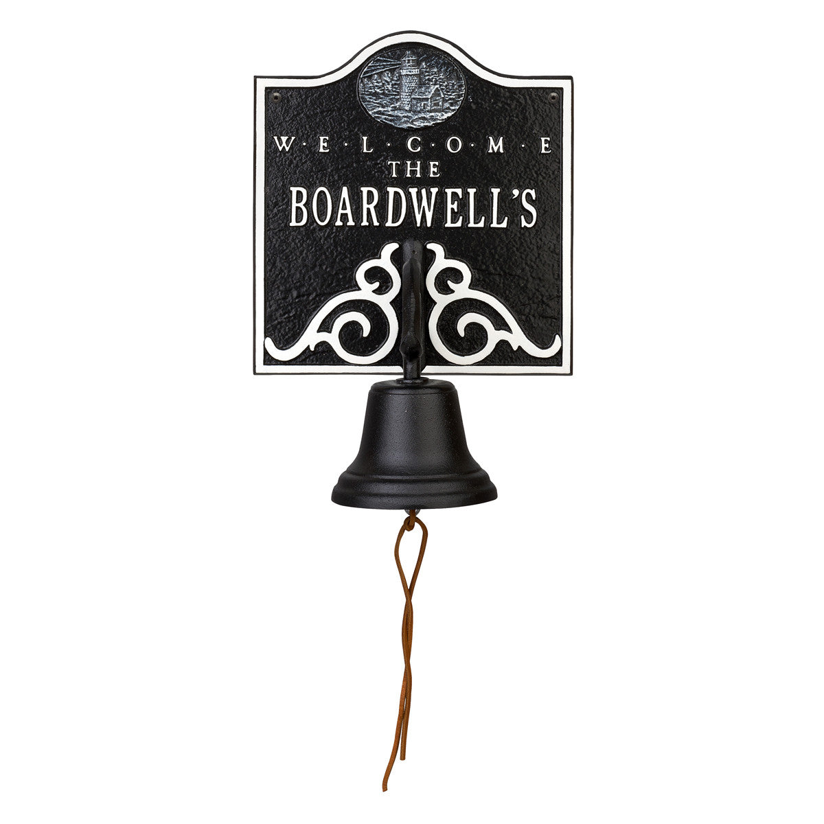 Lighthouse Personalized Bell Welcome Plaque - Black & White