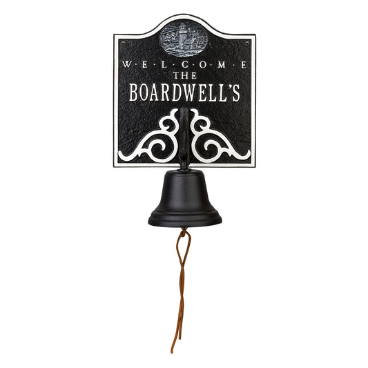 Lighthouse Personalized Bell Welcome Plaque - Black & White