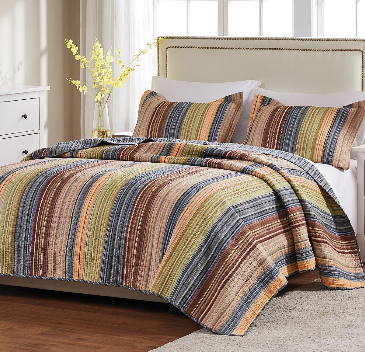 Sandy Beach Stripe 3-Piece Quilt Bed Set - King