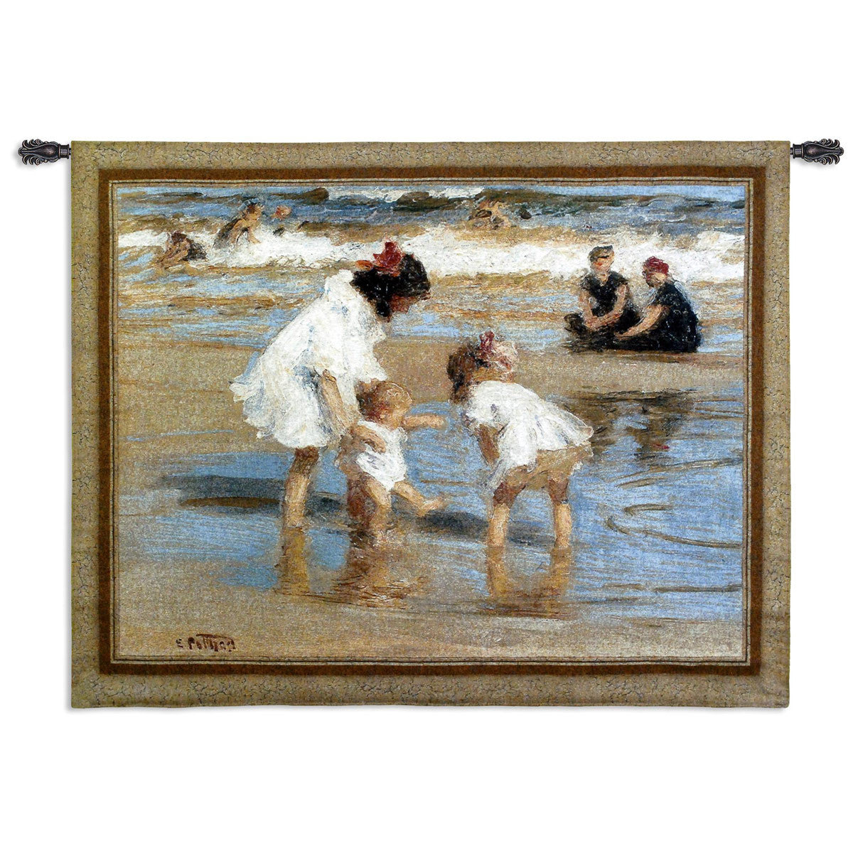 Playing at the Seashore Wall Tapestry